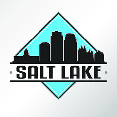 Obraz premium Salt Lake City Utah Skyline Logo. Adventure Landscape Design. Vector Illustration Cut File.