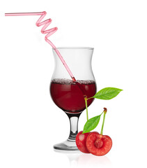 Fresh cherry juice in a glass isolated on white