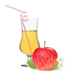 Red Apple juice in a glass isolated on white background