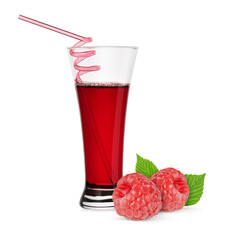 raspberry nectar or juice in a transparent glass. Isolated on white