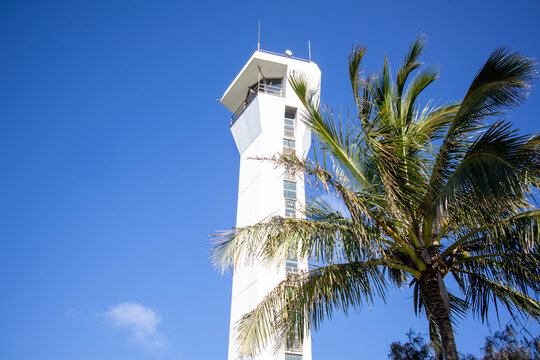 White lighthouse at Point Cartwright in Sunshine Coast, Australia 