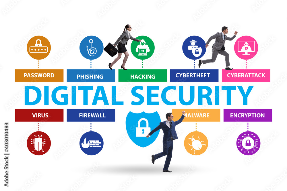 Poster digital security concept with key elements