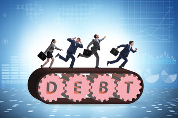 Conveyor belt with the debt loan and businessman