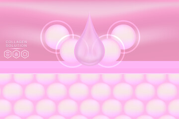 Hyaluronic acid skin solutions ad, pink collagen serum drop with cosmetic advertising background ready to use, illustration vector.