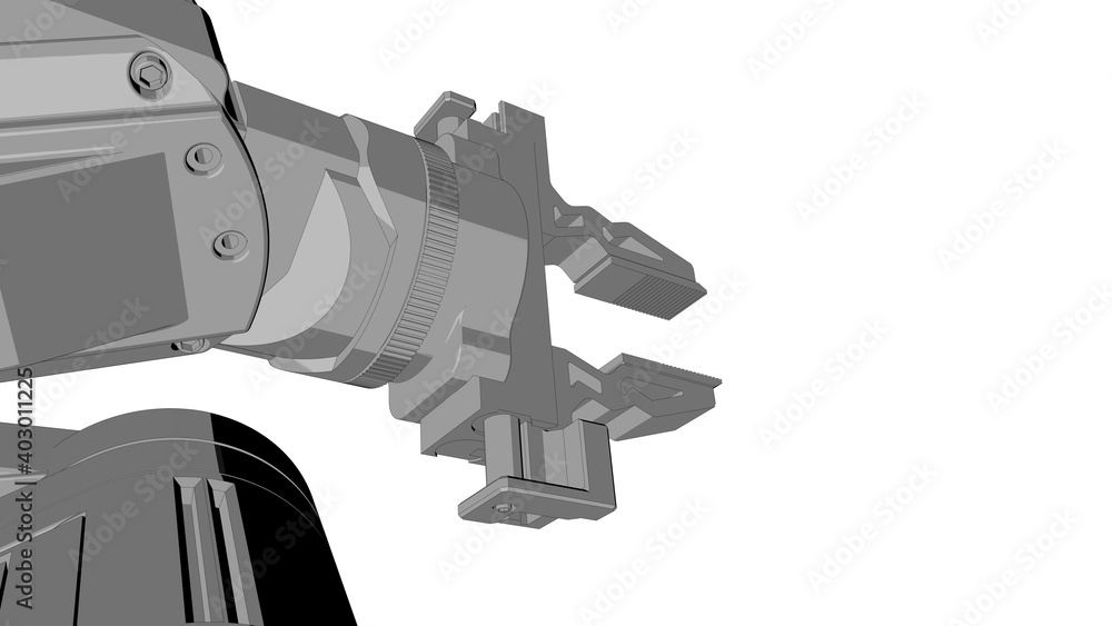 Poster gray rendered image of a robotic arm on a white background. hand of the controller. technology and r