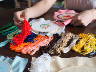 artist home living space woman leisure hobby hand craft embroidery mandala spiritual mental health...