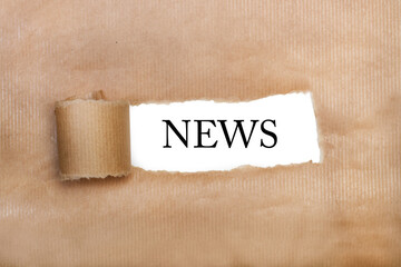 Palabra News escrito sobre un fondo blanco. Vista superior. Copy space