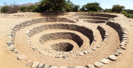 Fototapeta na wymiar Cantalloc Aqueduct in Nazca or Nasca in Peru