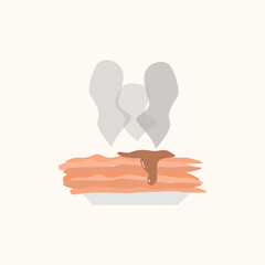 Hot waffles with syrup in cartoon style.