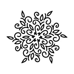 Abstract mandala ornament. Snowflake pattern. Black and white authentic background. Vector illustration.