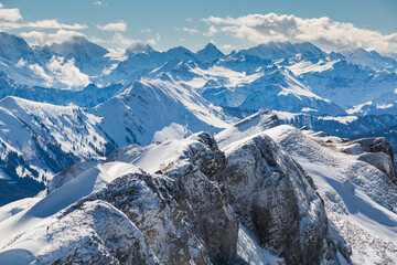 panorama view from Schrattenfluh Hengst mountain in winter