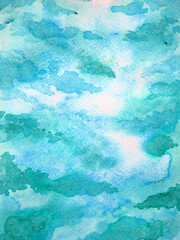 Fototapeta na wymiar art abstract blue white sky watercolor painting paper texture mind mental spiritual illustration design background vintage