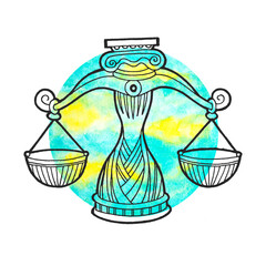 libra zodiac astrology horoscope symbol sign logo icon design in air element color art background watercolor painting cartoon drawing illustration fortune
