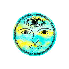 third eye water air sky blue face abstract art mind spiritual color watercolor painting illustration design drawing nature