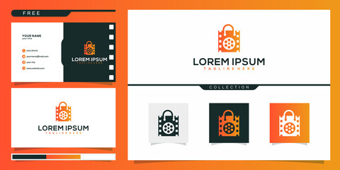 shop and Film Reel, good design for Film Logo. logo design and business card