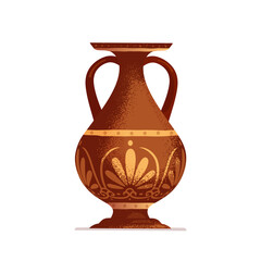 Ancient handmade greek vase. Colorful clay amphora. Traditional antique vessel isolated on white background. Vector flat illustration.