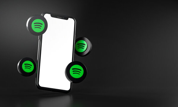 Spotify Icons Around Smartphone App Mockup 3D