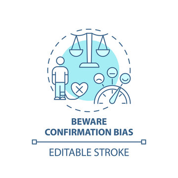 Bewaring confirmation bias concept icon. Fake news checking tip idea thin line illustration. Biased, misleading information. Vector isolated outline RGB color drawing. Editable stroke