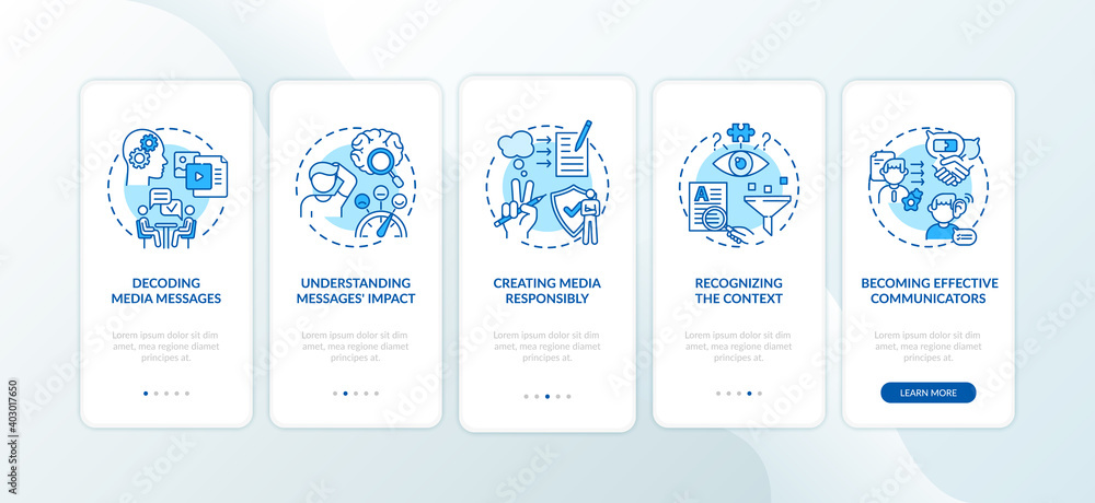 Wall mural media literacy elements onboarding mobile app page screen with concepts. understanding context, resp
