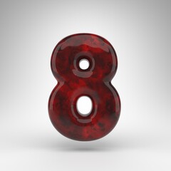 Fototapeta premium Number 8 on white background. Red amber 3D number with glossy surface.