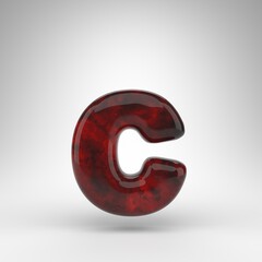 Letter C lowercase on white background. Red amber 3D letter with glossy surface.