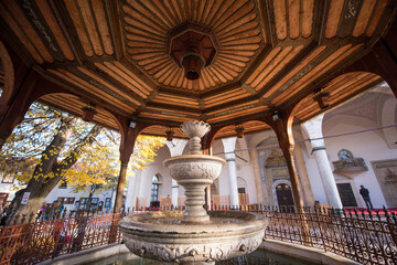 Mosque with fountain in front