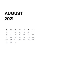 2021 Photo Calendar Template, Minimalist Black and White Calendar, Sunday Start Printable Calendar, Desk Calendar Landscape