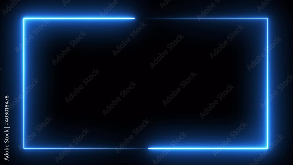 Poster blue color neon frame edge with alpha channel background.4k lighting frame rendering