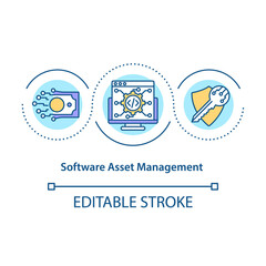 Software asset management concept icon. Maintenance of application for organization. Business service idea thin line illustration. Vector isolated outline RGB color drawing. Editable stroke