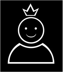 sticker black and white with a smile and a crown, smiley face, king