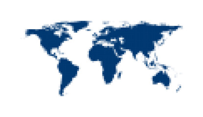 Dark blue world map pixelated icon.
