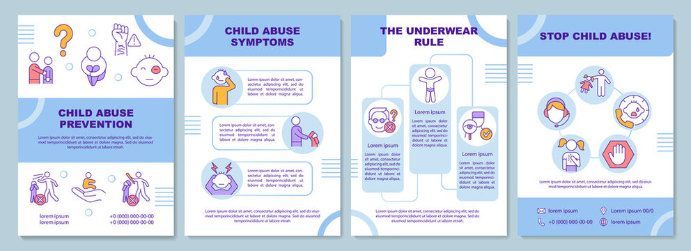 Child Abuse Prevention Brochure Template. Protect Minors. Flyer, Booklet, Leaflet Print, Cover Design With Linear Icons. Vector Layouts For Magazines, Annual Reports, Advertising Posters