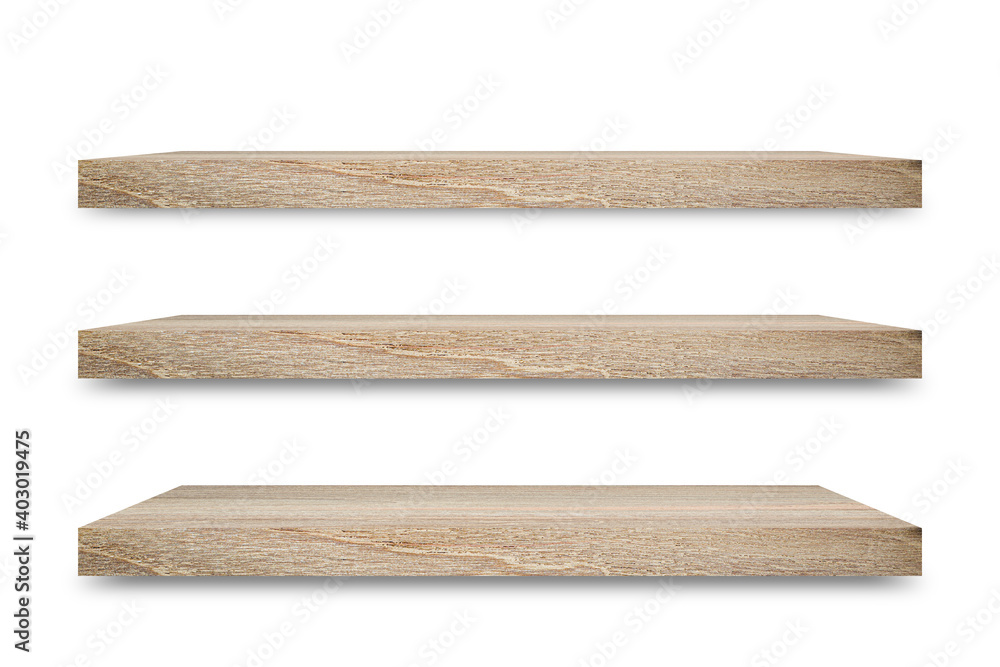 Aufkleber shelf wooden isolated on a white background and display montage for the product embed clipping path 