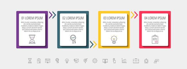 Vector Infographic rectangles with 4 steps. Square template can be used for diagram, web, presentations, flowchart, info graph, timeline, content, levels, chart, processes diagram
