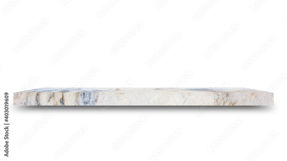 Poster Shelf marble isolated on a white background and display montage for the product Embed Clipping Path separate with black shadows.