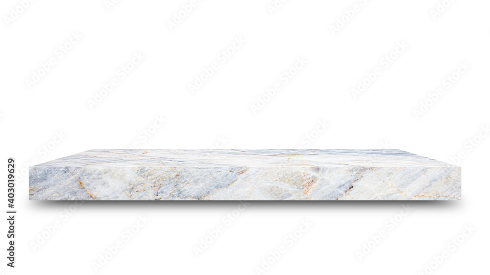 Poster Shelf marble isolated on a white background and display montage for the product Embed Clipping Path separate with black shadows.