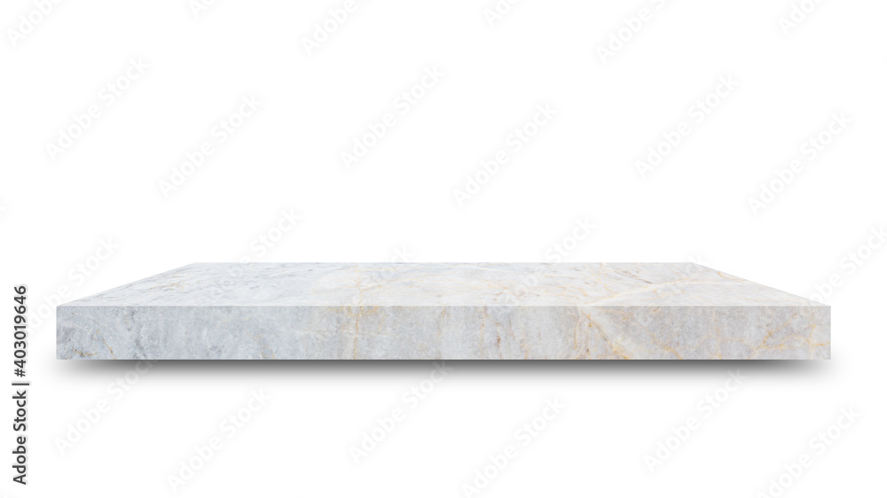 Poster Shelf marble isolated on a white background and display montage for the product Embed Clipping Path separate with black shadows.
