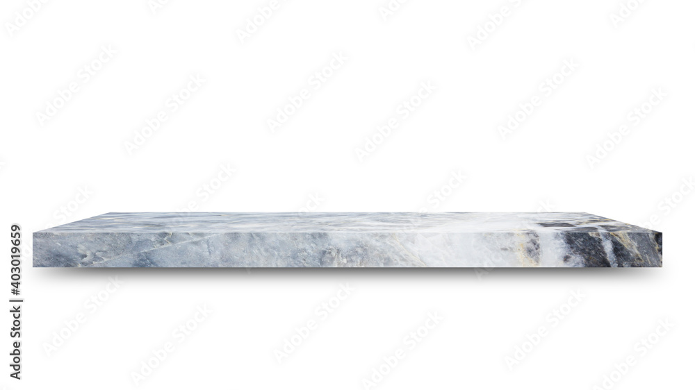 Aufkleber Shelf marble isolated on a white background and display montage for the product Embed Clipping Path separate with black shadows.