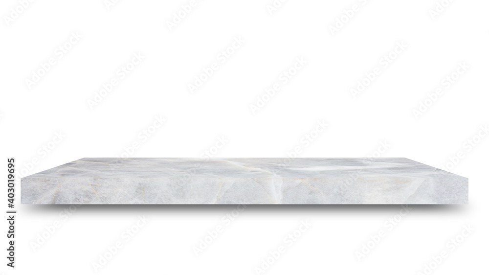 Poster Shelf marble isolated on a white background and display montage for the product Embed Clipping Path separate with black shadows.