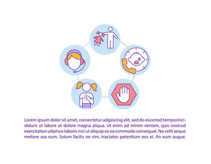 Fototapeta premium Child abuse hotline concept icon with text. Call social service for protection. Domestic violence PPT page vector template. Brochure, magazine, booklet design element with linear illustrations