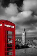 Fototapeta na wymiar London symbols with BIG BEN and Red Phone Booth in England, UK