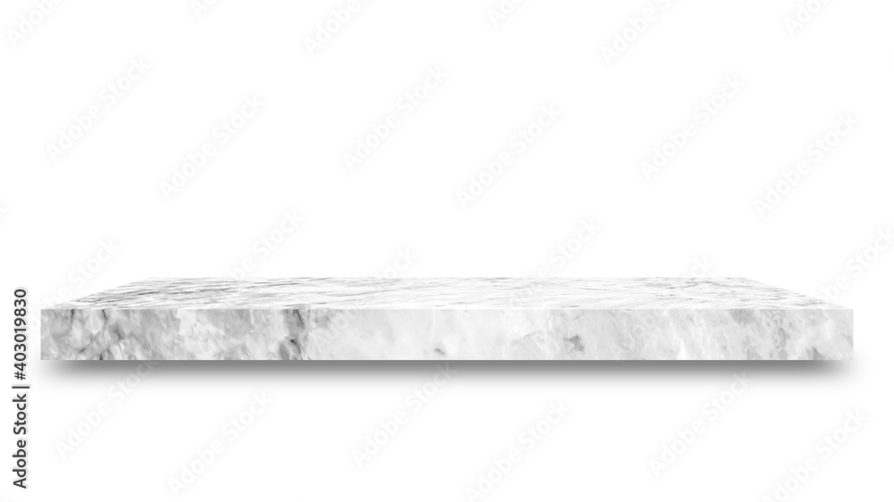 Poster Shelf marble isolated on a white background and display montage for the product Embed Clipping Path separate with black shadows.