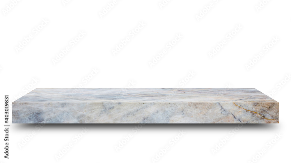 Poster Shelf marble isolated on a white background and display montage for the product Embed Clipping Path separate with black shadows.