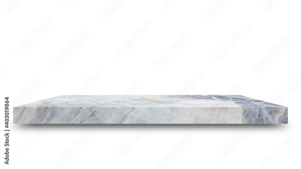 Poster Shelf marble isolated on a white background and display montage for the product Embed Clipping Path separate with black shadows.