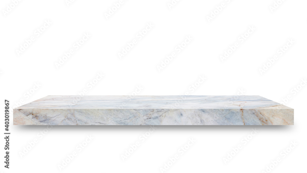 Aufkleber Shelf marble isolated on a white background and display montage for the product Embed Clipping Path separate with black shadows.