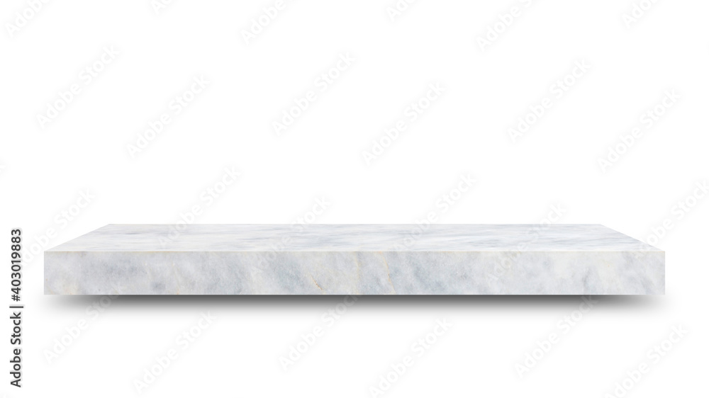 Aufkleber Shelf marble isolated on a white background and display montage for the product Embed Clipping Path separate with black shadows.