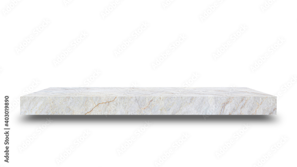 Fototapete Shelf marble isolated on a white background and display montage for the product Embed Clipping Path separate with black shadows.