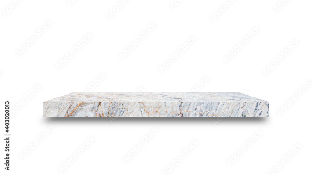 Poster Shelf marble isolated on a white background and display montage for the product Embed Clipping Path separate with black shadows.