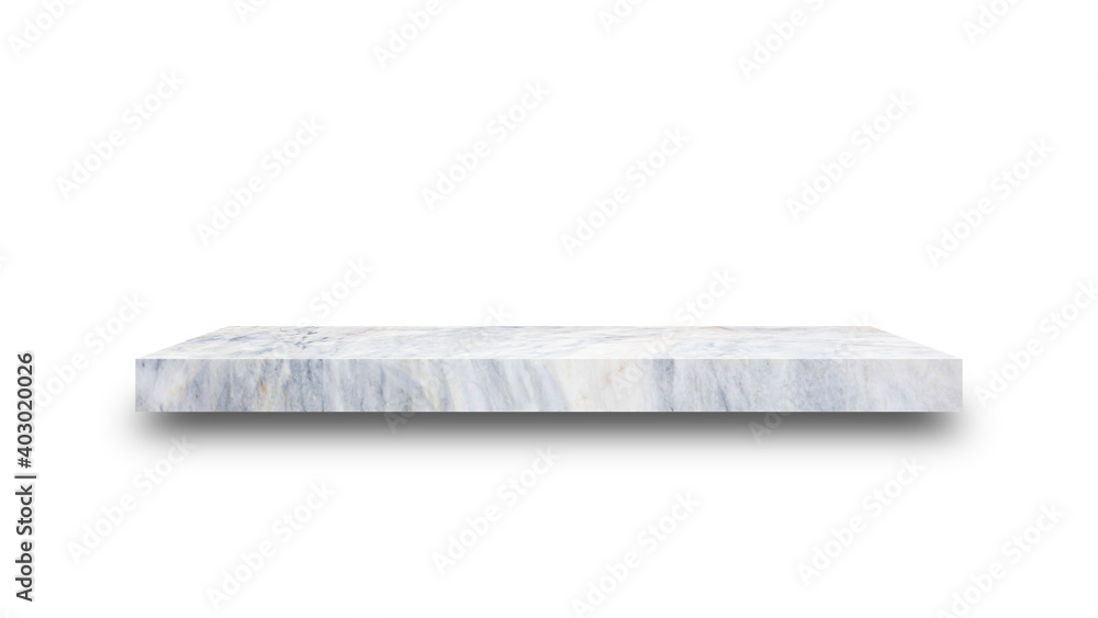 Poster Shelf marble isolated on a white background and display montage for the product Embed Clipping Path separate with black shadows.