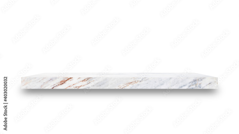 Poster Shelf marble isolated on a white background and display montage for the product Embed Clipping Path separate with black shadows.